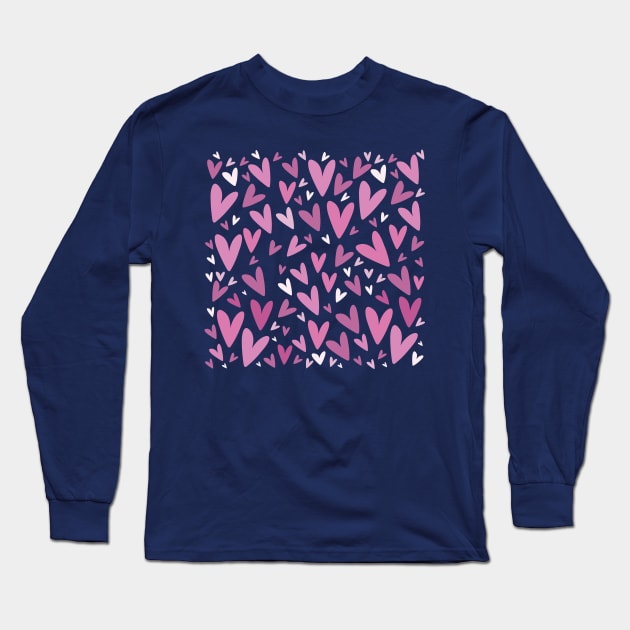 Valentine pink hearts Long Sleeve T-Shirt by Valeria Frustaci 